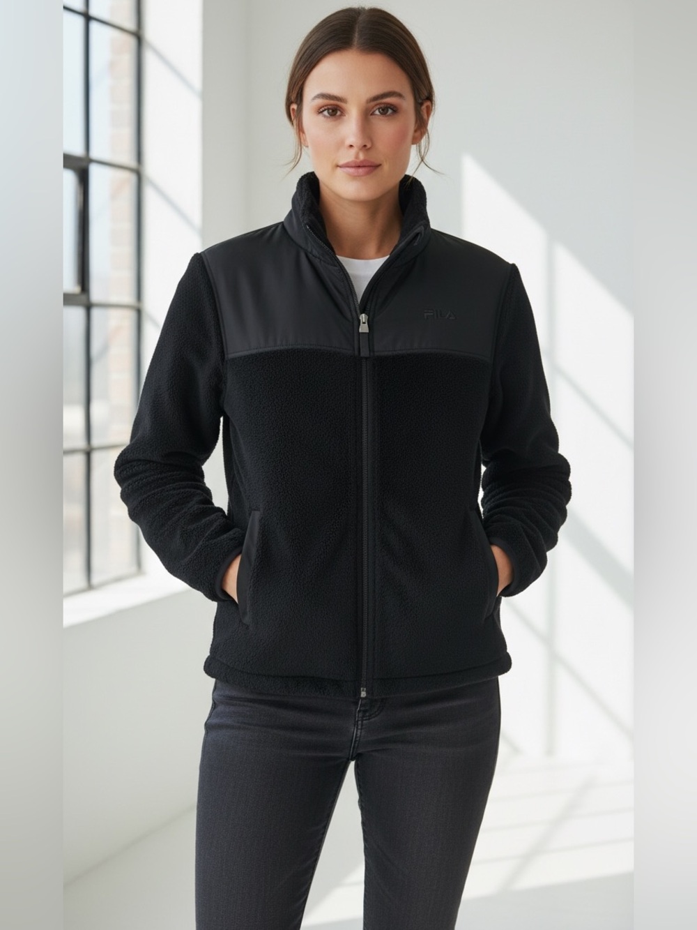 FILA SPORT Women's Black Full-Zip Sherpa Jacket - Picture 10 of 10